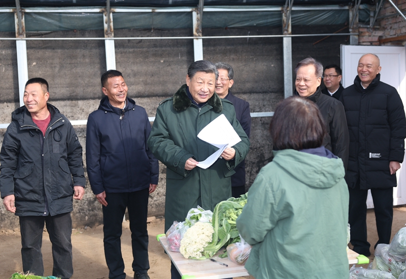 2月1日至2日，中共中央总书记、国家主席、中央军委主席习近平来到天津，看望慰问基层干部群众。这是1日上午，习近平在西青区辛口镇第六埠村实地察看去年洪涝灾害后当地农业生产恢复等情况时，走进大棚同菜农亲切交流。